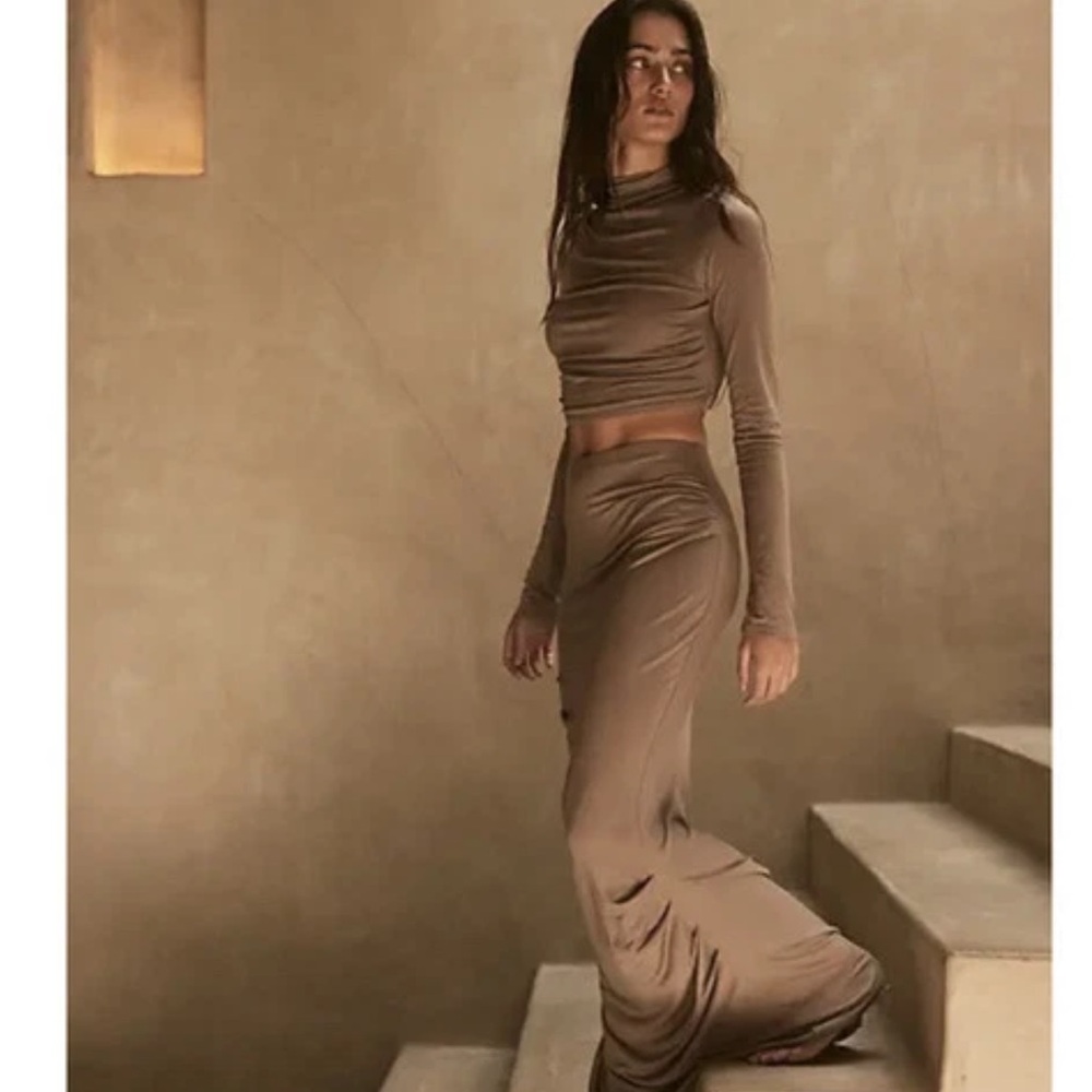 Free People Taupe Fitted Maxi Skirt